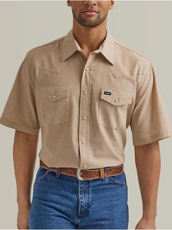 Wrangler Other - Wrangler Cowboy Cut Khaki Western Pearl Snap Workshirt Large Tall Short Sleeve
